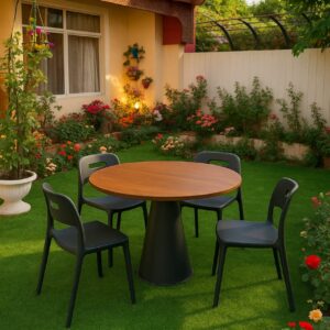 The Luna Circle-Round Dinning Table with 4 PP Chairs